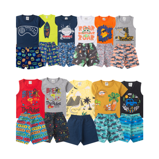 Roupa Infantil Menino Criança Verão Kit 8 Peças Conjunto Juvenil Masculino