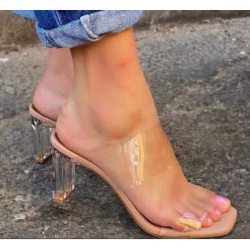 Tamanco Salto Régua/Tábua Acrílico 7cm Cristal em Oferta na Shopee