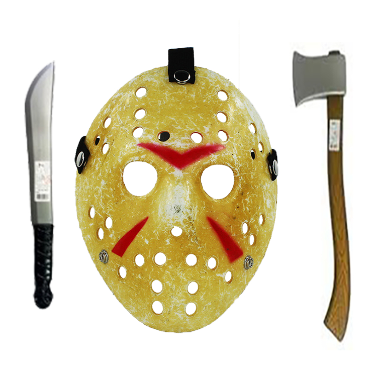 Kit Jason Mascara Machado E Facão Terror Halloween Fantasia