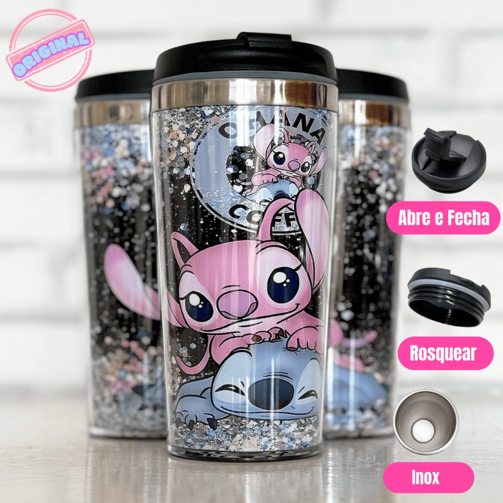 Copo Térmico Lilo E Stich Purpurina beber Agua, Chá, Café, Refrigerante, Suco Pronta Entrega em Oferta na Shopee