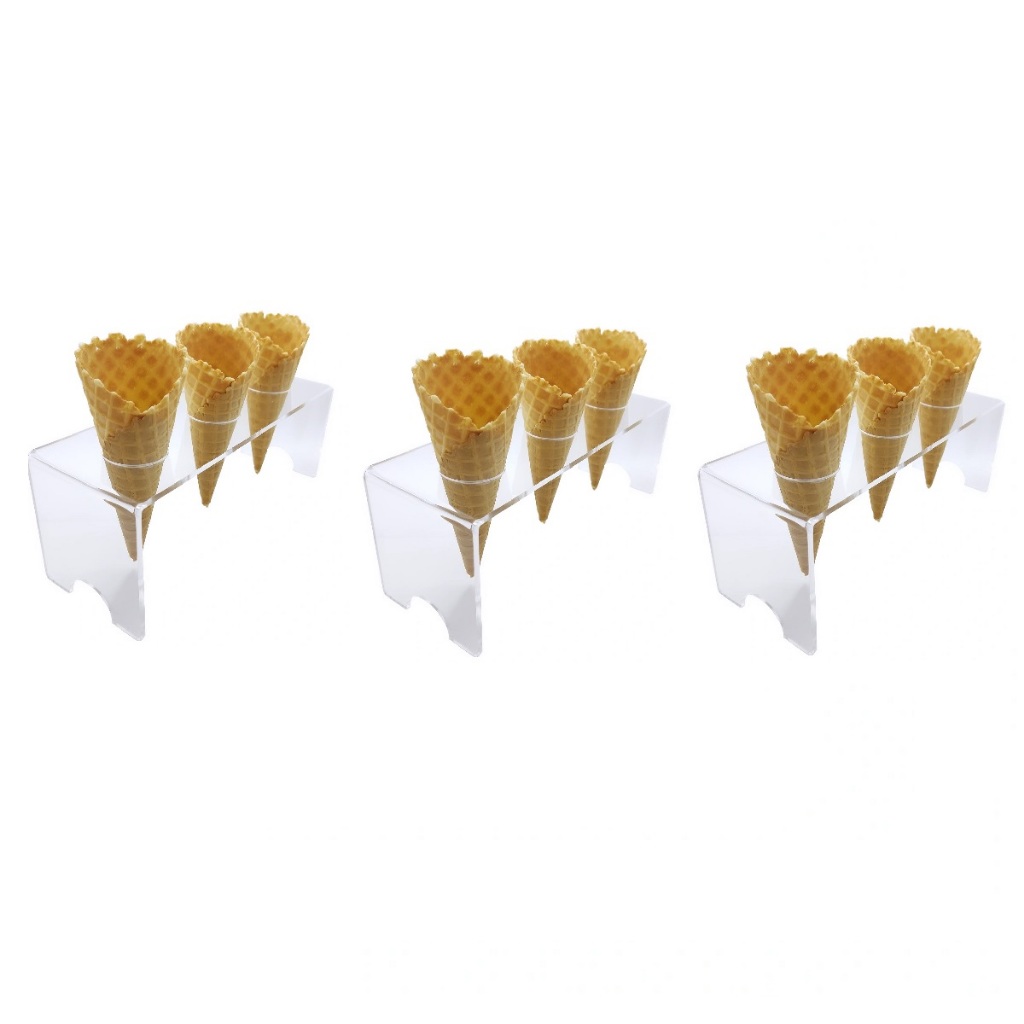 Suporte Pizza Porta Cone Temaki Sorvete Doce Batatas Mesa Casquinha Cascão Acrílico 3 Furos 03UND