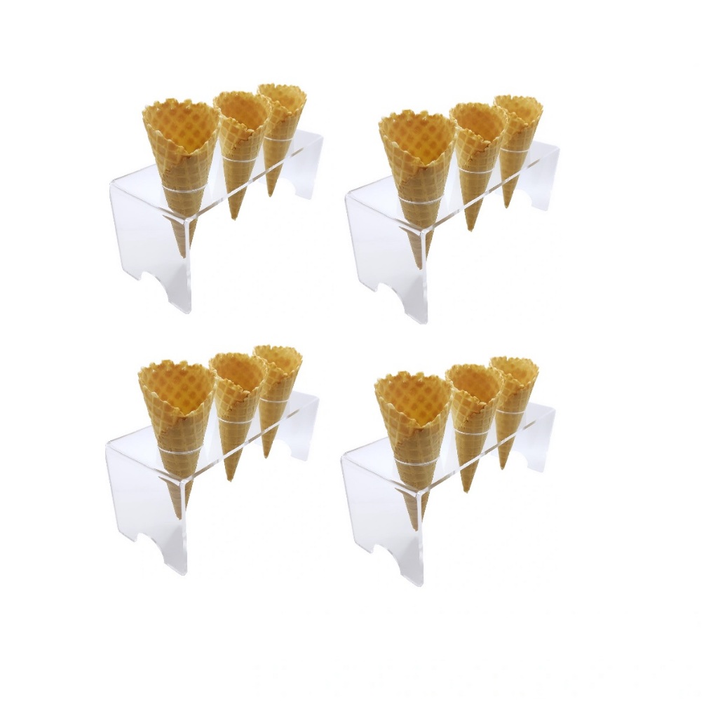 Suporte Pizza Porta Cone Temaki Sorvete Doce Batatas Mesa Casquinha Cascão Acrílico 3 Furos 04UND