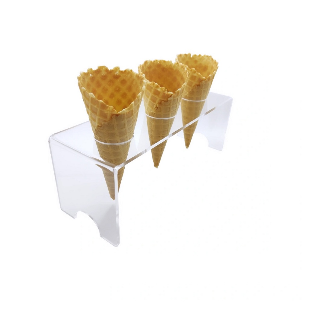 Suporte Pizza Porta Cone Temaki Sorvete Doce Batatas Mesa Casquinha Cascão Acrílico Cristal 3 Furos