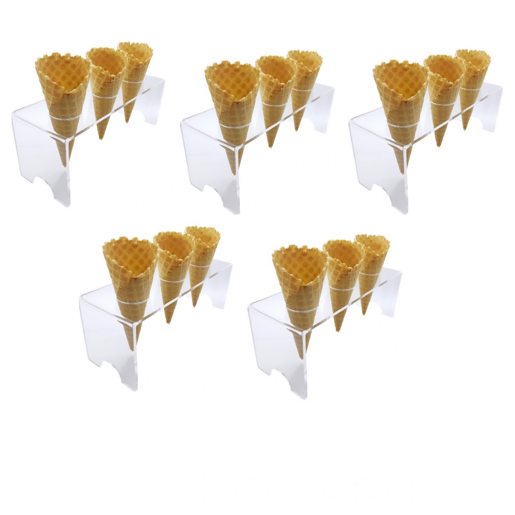 Suporte Pizza Porta Cone Temaki Sorvete Doce Batatas Mesa Casquinha Cascão Acrílico 3 Furos 05UND