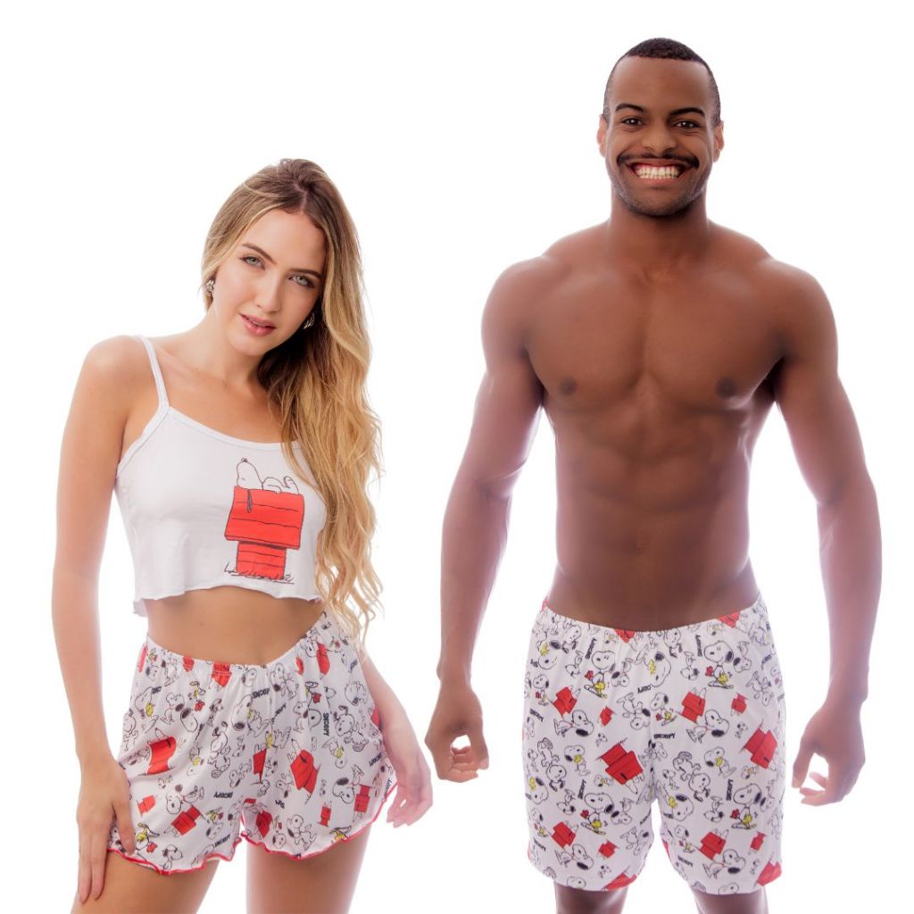 CONJUNTO DE PIJAMA VIRGÍNIA SNOOP - SHORT DOLL FEMININO E SAMBA CANÇÃO MASCULINO