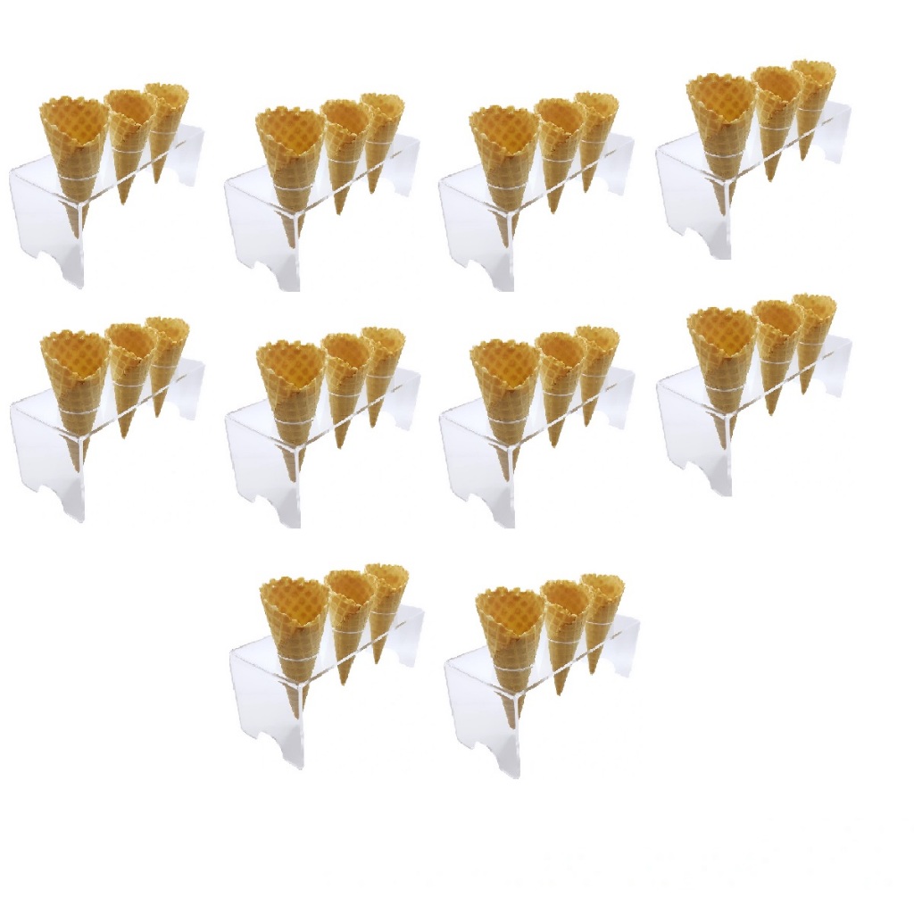 Suporte Pizza Porta Cone Temaki Sorvete Doce Batatas Mesa Casquinha Cascão Acrílico 3 Furos 10UND