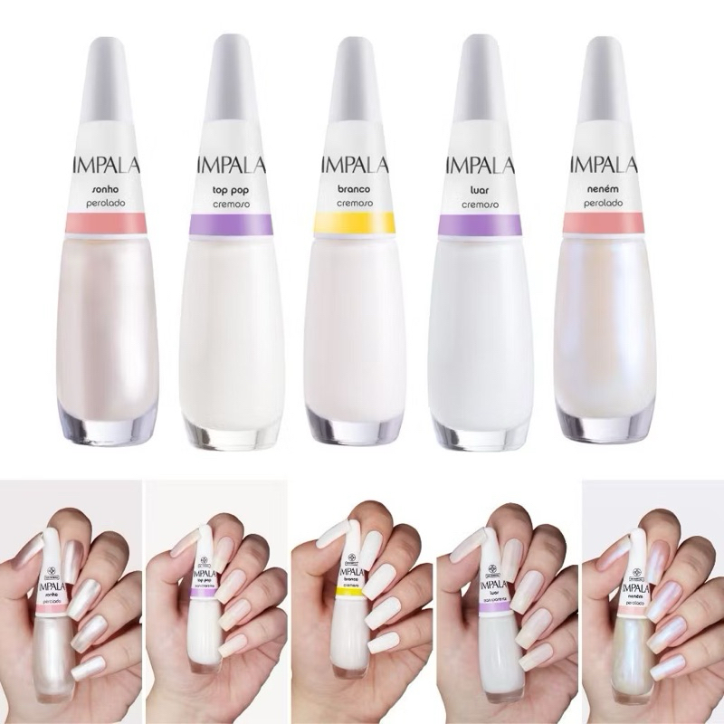 Kit 5 Esmalte Impala Francesinha Branco Clarinho Perolado Cremoso