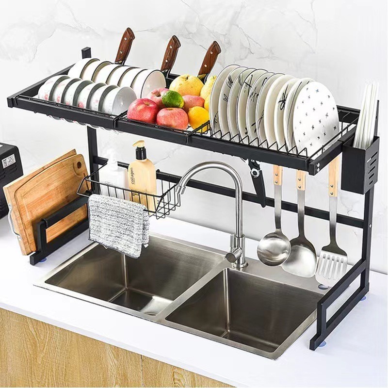 Imagem Escorredor Kitchen Rack Aço Inoxidável 65cm Ajustável Organizador Louça Preto Suspenso Modular Autossustentável Cozinha