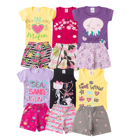 Kit Sortido 4 Conjuntos Roupa Infantil Menina Verão 8 Peças Criança Feminina