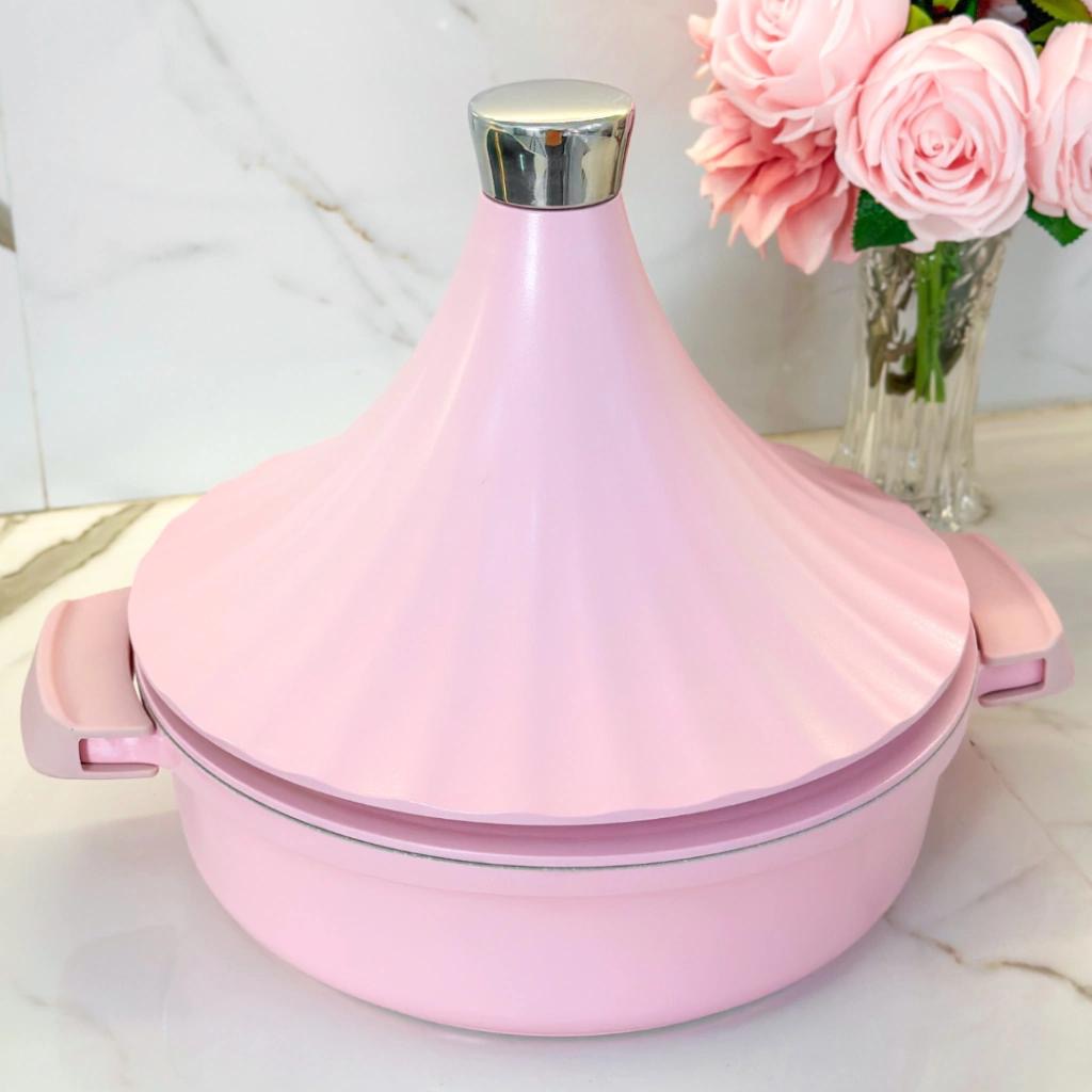 Panela Marroquina Tagine Rosa Indução Cerâmico Antiaderente Com 2 Tampas Multi Função -28cm