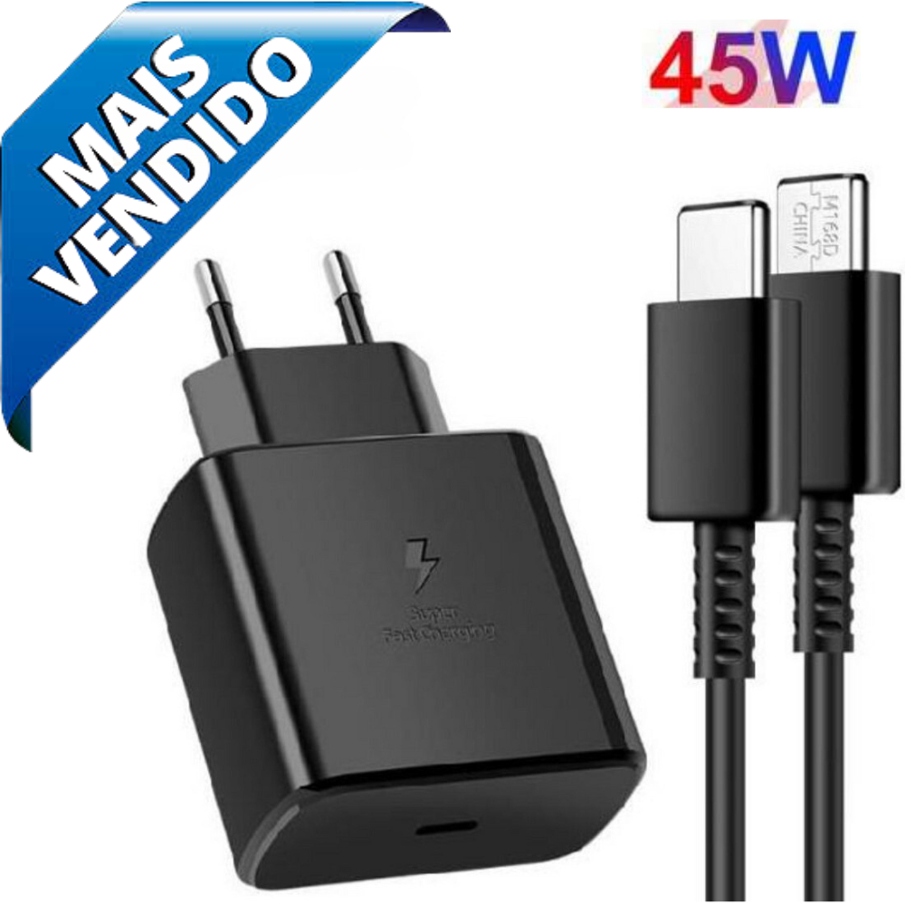 Carregador Turbo 45W Rápido Tipo C 1 Metro Galaxy A12 A20 A30 A31 A50 A70 A80 A30S A31 A21 Android
