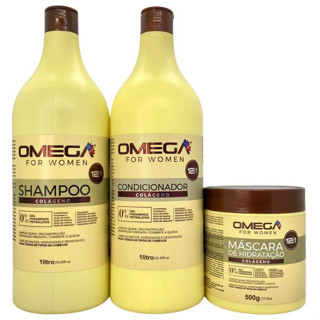 Kit de Tratamento Capilar COLÁGENO 12 em 1 Shampoo Condicionador 1 Litro e Máscara 500g Omega Hair em Oferta na Shopee