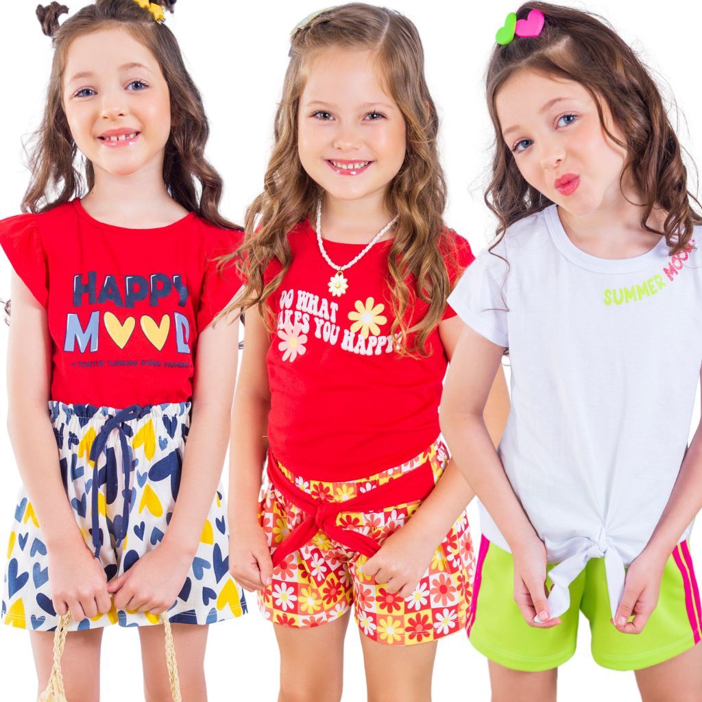 Lote  3 Conjuntos Infantil de Verão Feminino Menina de Verão Arrumado Premium Barato