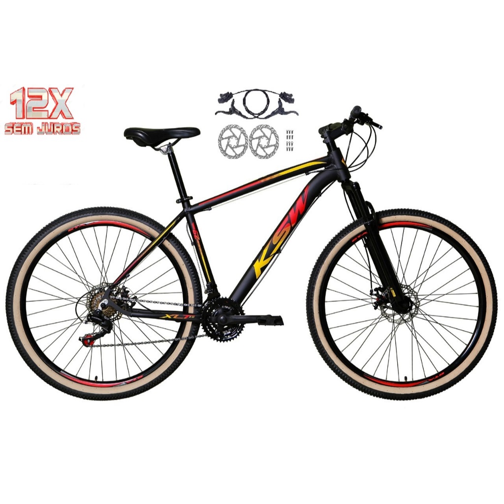 Bicicleta Aro 29 KSW XLT Alumínio 24v Bike Freios a Disco Hidráulicos (óleo) Suspensão Pneus Faixa