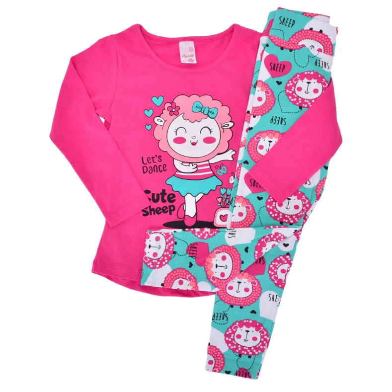 Conjuntos Meia Estação Infantil Menina Legging em Cotton Camiseta manga Longa Algodao Estampas Variadas Tam 1 ao 16