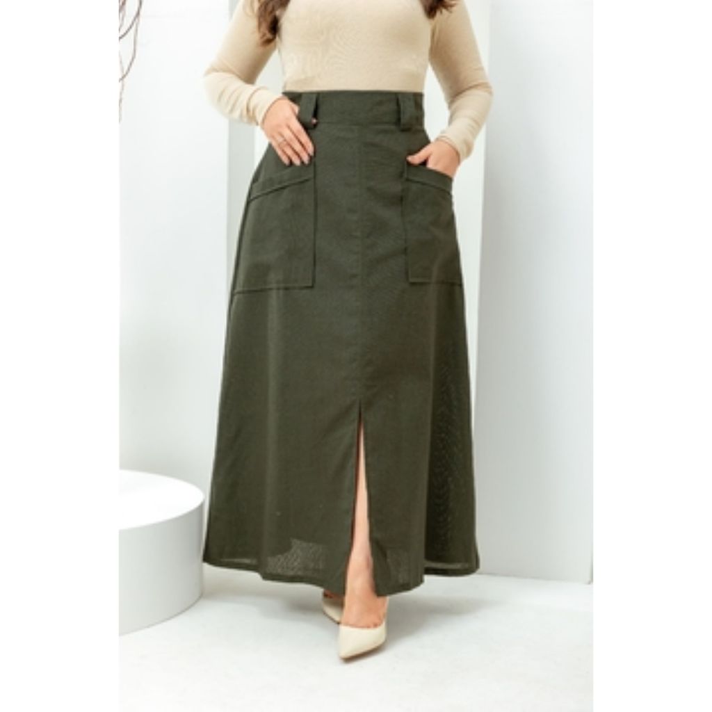 Saia Longa Cintura Alta Linho Forrada Com Bolsos Moda Atual Oferta Hoje em Oferta na Shopee