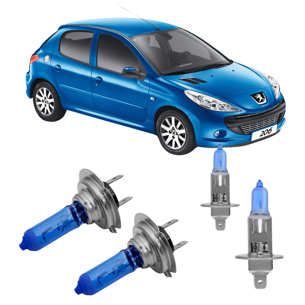 Kit Lampadas Peugeot 206 Super Brancas Farol H4 Milha H1 Farol de Foco Simples