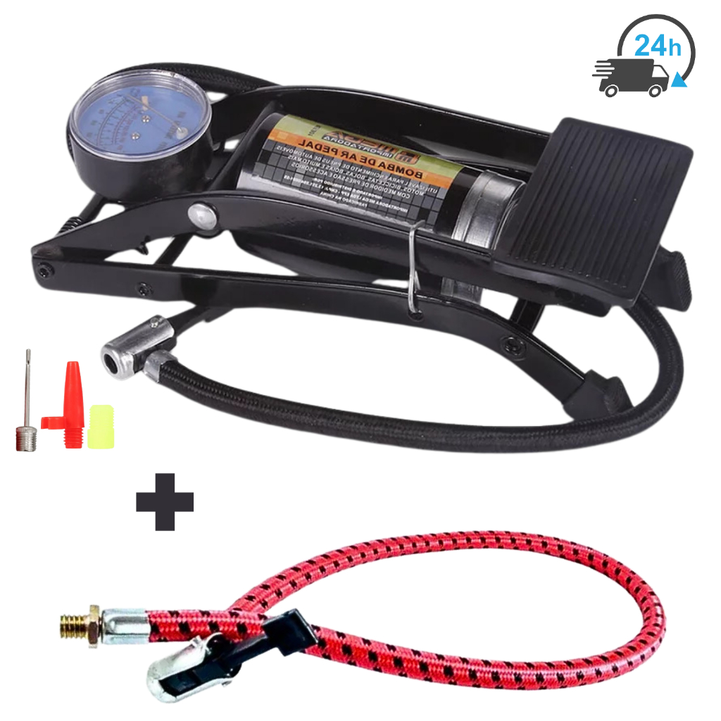 Bomba Encher Pneu Bicicleta Bomba Pedal + Mangueira De Reposição Kit Para Bicicleta