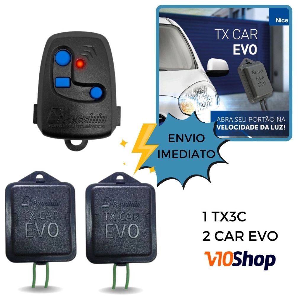 Kit 1 Controle Remoto Tx 3c Portão Nice Peccinin + 2 Tx Car Evo Para Abertura Portão Farois Carro