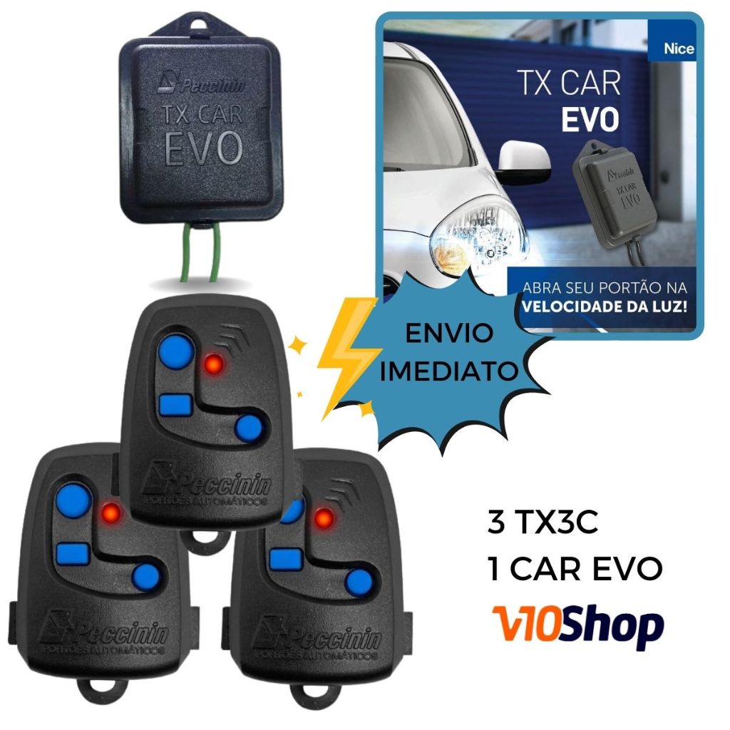 Kit 3 Controle Remoto Tx 3c Portão Nice Peccinin + 1 Tx Car Evo Para Abertura Portão Farois Carro