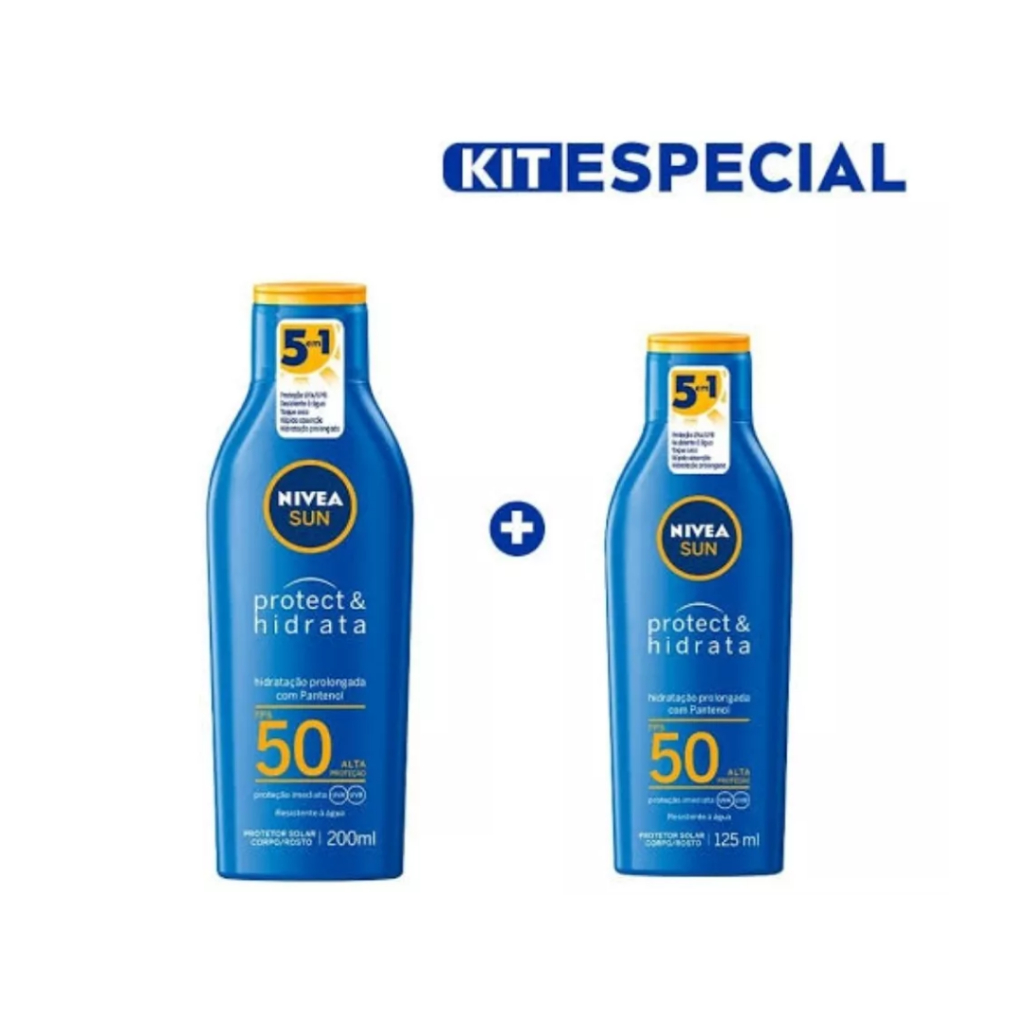 Kit Protetor Solar Nivea Protect Fps 50 200ml + Fps 50 100ml Corporal Facial Praia Sol Piscina