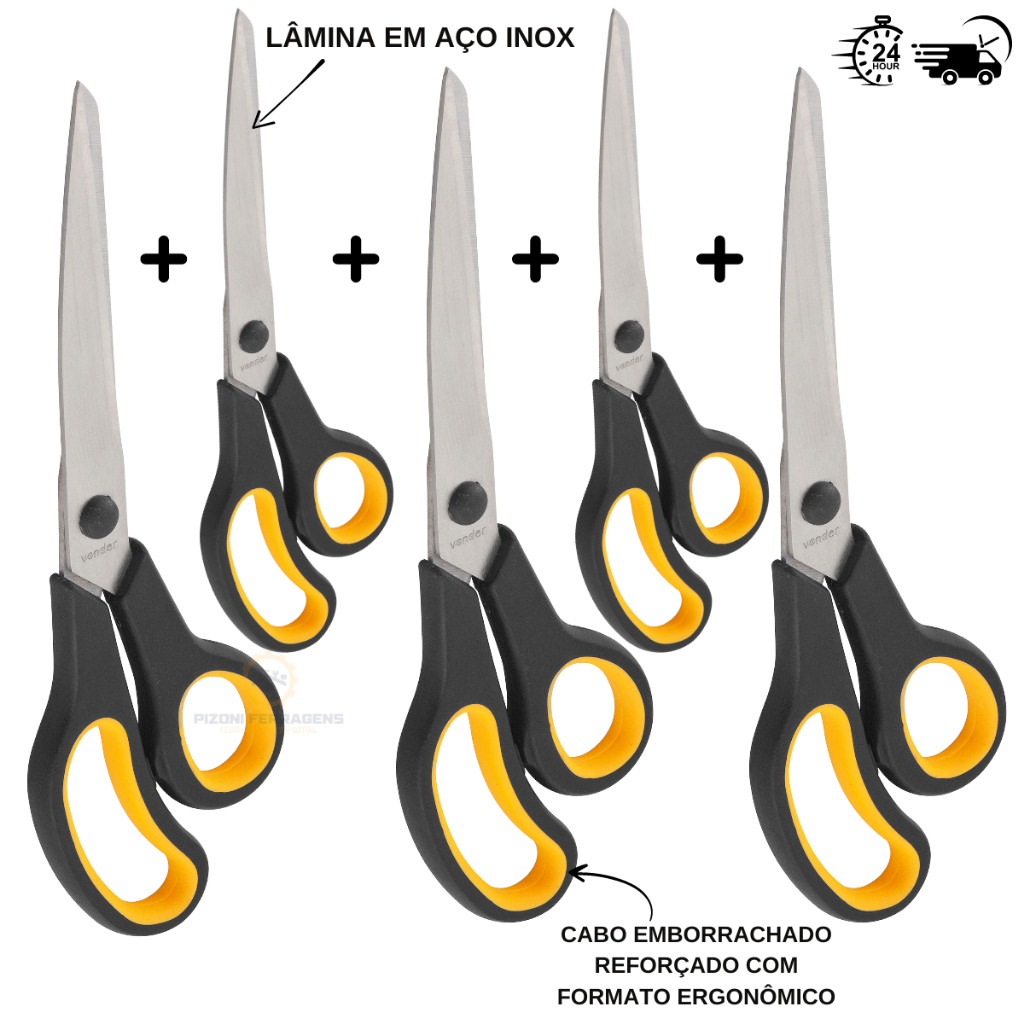 KIT 5 TESOURAS USO EM GERAL DE AÇO INOX 25CM MULTIUSO/ CASA/COZINHA/ TECIDO/ PROFISSIONAL em Oferta na Shopee