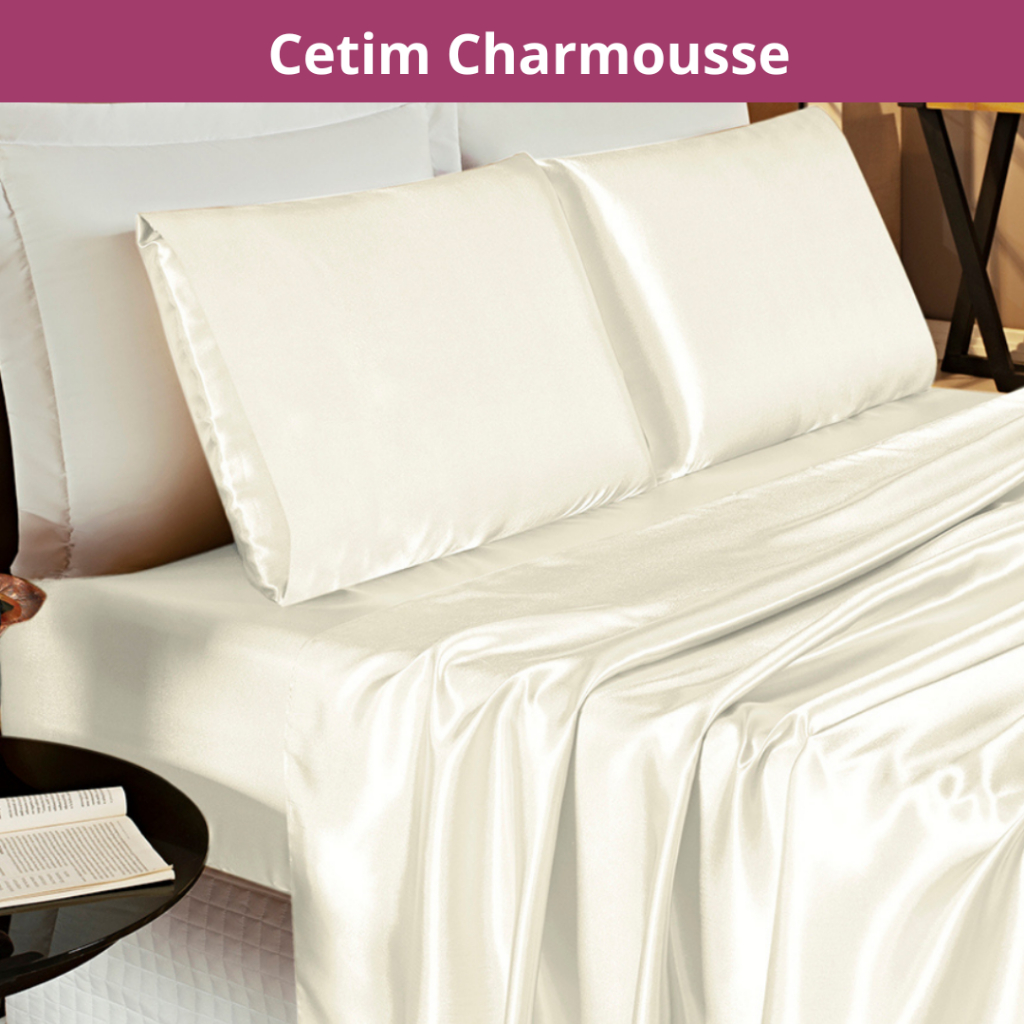 Jogo de Lençol 4 Peças Super King Cetim Charmousse Jogo de Cama Romantic Toque Acetinado Macio