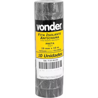 Kit 10 Fitas Isolante Anti Chama Preta de 10 Metros - Vonder em Oferta na Shopee