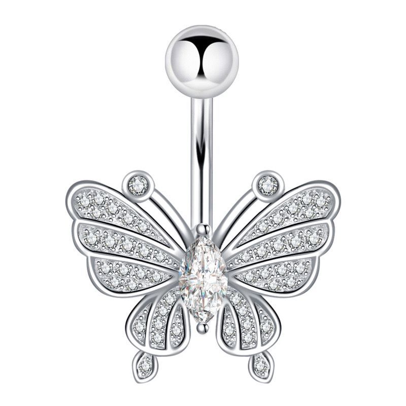 Piercing de Umbigo borboleta zincão pedraria/Prata em Oferta na Shopee