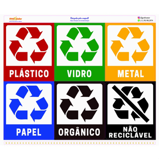 Adesivo Para Coleta Seletiva De Lixo Reciclagem (6 Unidades) em Oferta na Shopee