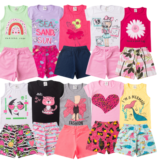Kit Sortido 3 Conjutos Roupa Infantil Menina Verão 6 peças Criança Feminina