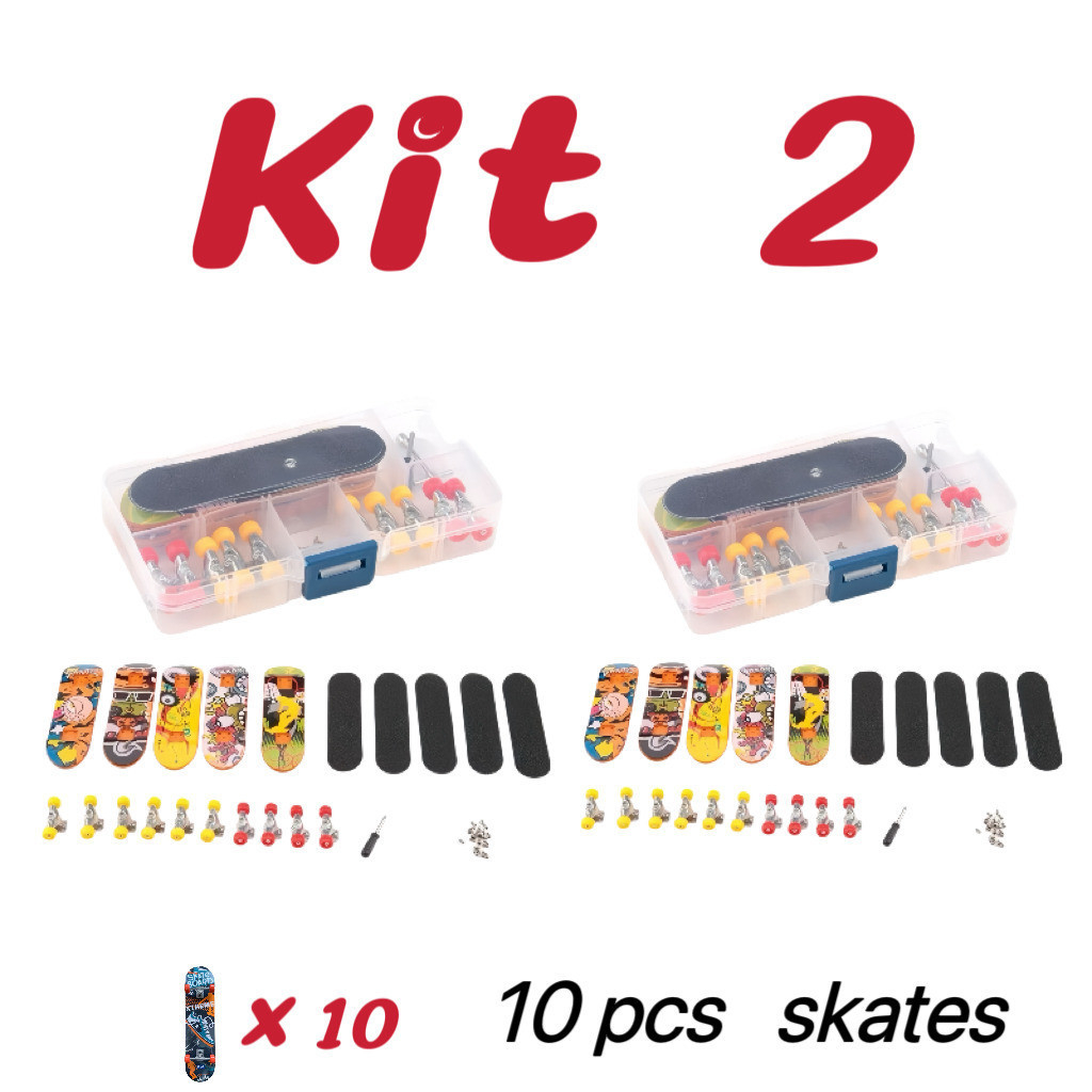 Kit 2 Skate de Dedo 10 peças skate, 10 lixas adesvias para montagem com chave e parafusos