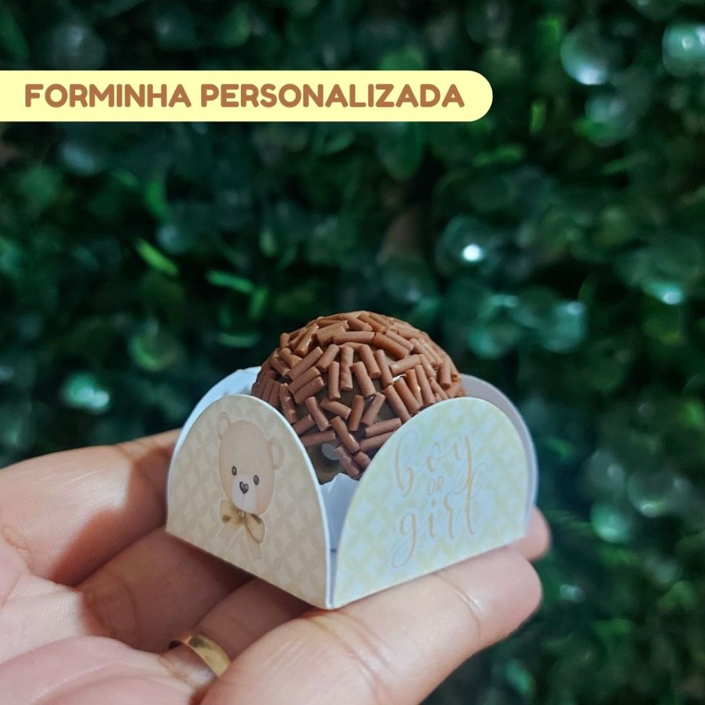 Forminha para doces brigadeiro personalizada CHÁ REVELAÇÃO URSINHO BEGE lembrancinha de festa