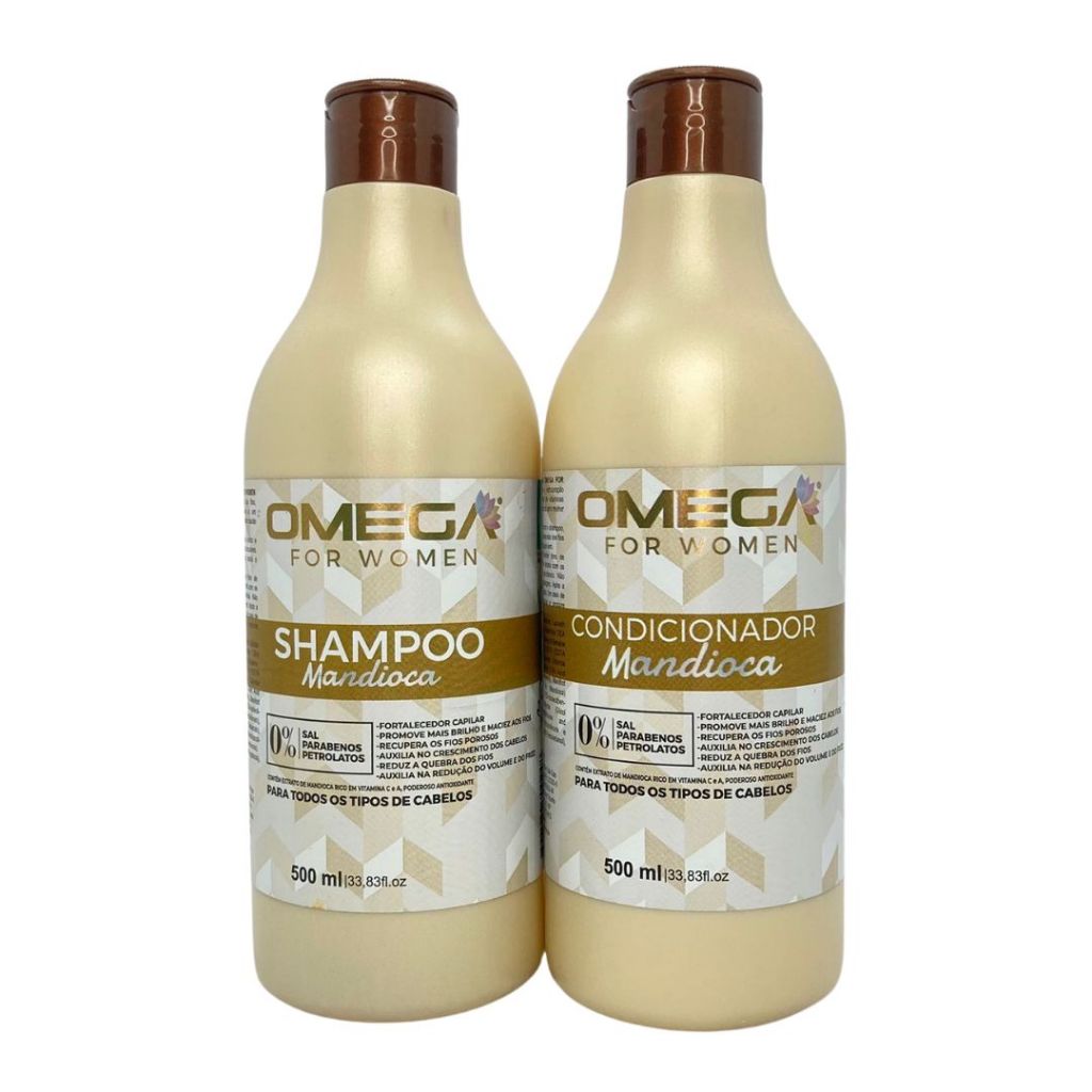 Kit Tratamento Capilar Mandioca PROFISSIONAL Shampoo e Condicionador 500ml Omega Hair