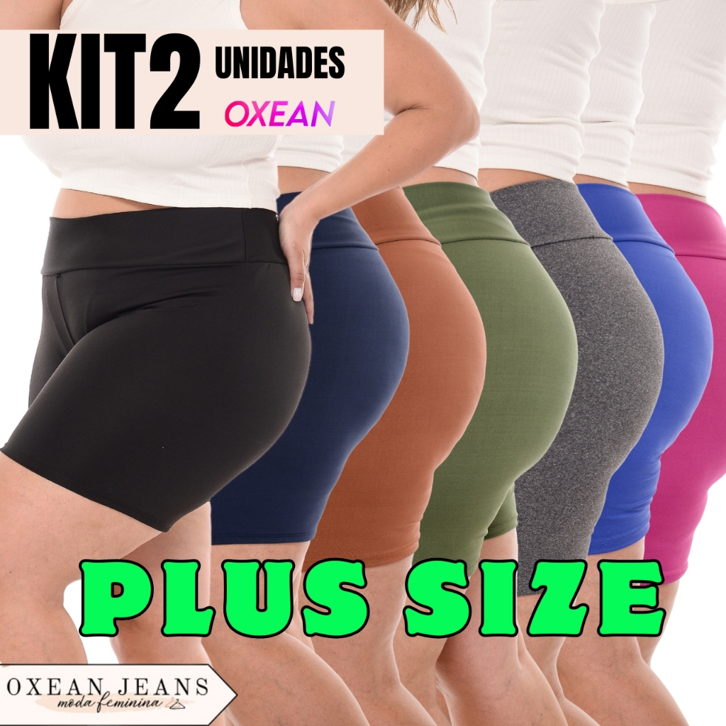 Kit 02 Short Legging Feminino Plus Size Meia Coxa Cintura Alta Bermuda Zero Transparência em Oferta na Shopee