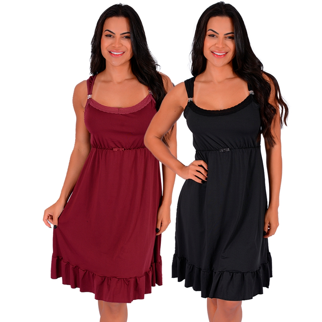 Kit 2 Camisolas de Amamentação Microfibra e Renda Mamãe e Bebê | 0184