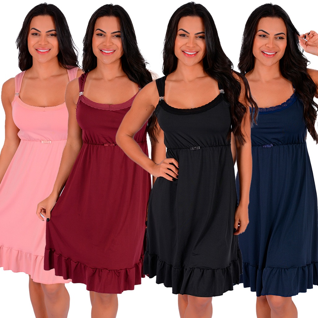 Kit 4 Camisolas de Amamentação Microfibra e Renda Maternidade | 0184