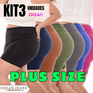 Kit 03 Short Legging Feminino Plus Size Meia Coxa Cintura Alta Bermuda Zero Transparência em Oferta na Shopee