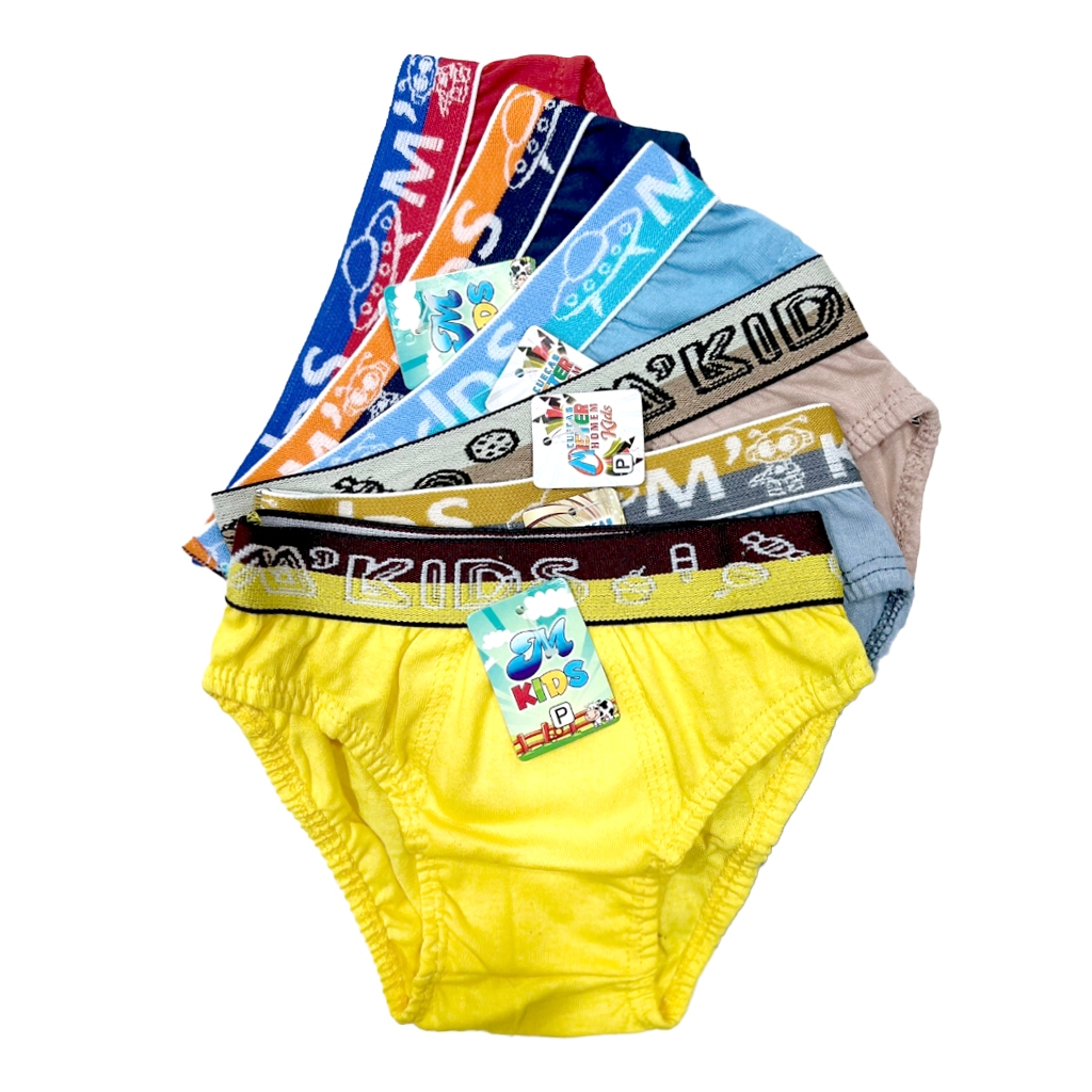 Kit 10 Cuecas Slip Infantil 100% Algodão Cós Largo Lisa Cores Sortidas