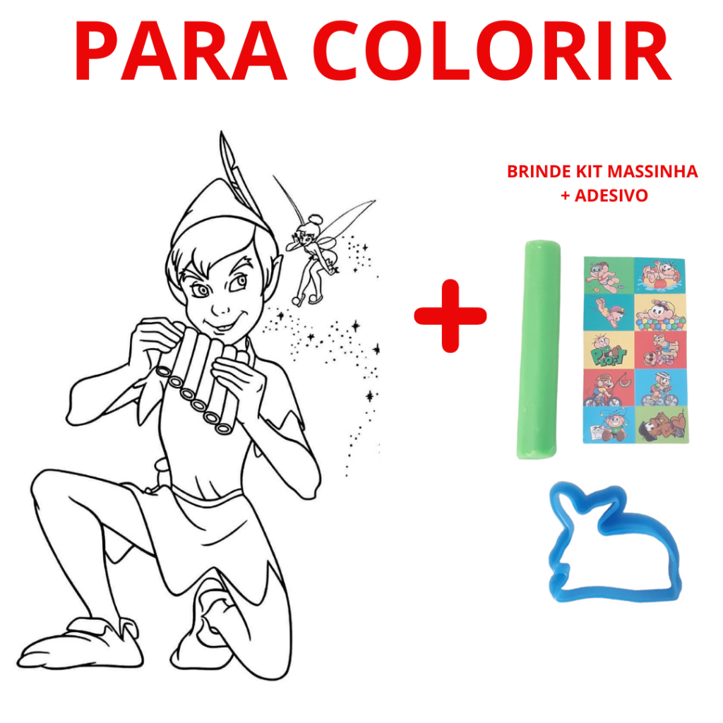 Kit 50 desenhos para colorir, pintar do PETER PAN & SININHO, em folha A4, SEM REPETIÇÃO, férias escolares