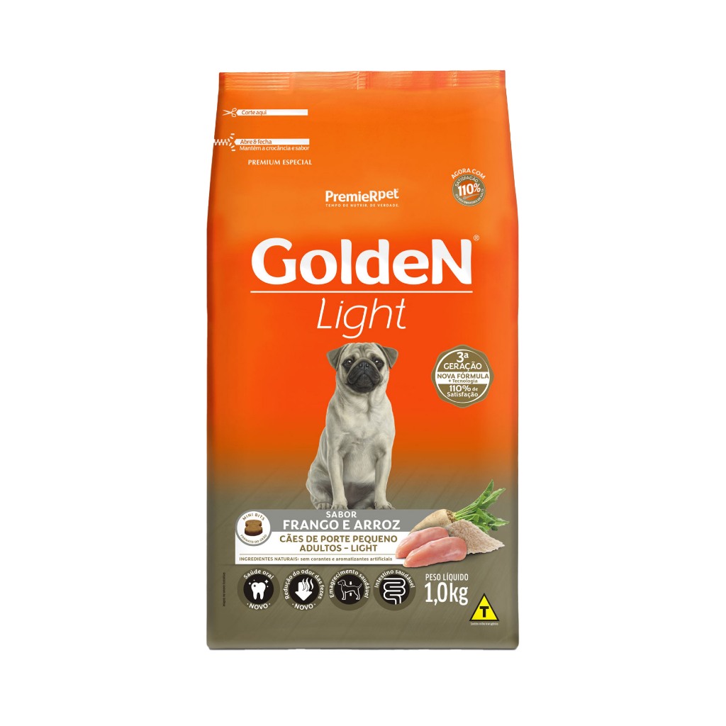 Ração Golden Fórmula Light Cães Adultos Sabor Frango e Arroz 1Kg - Pets
