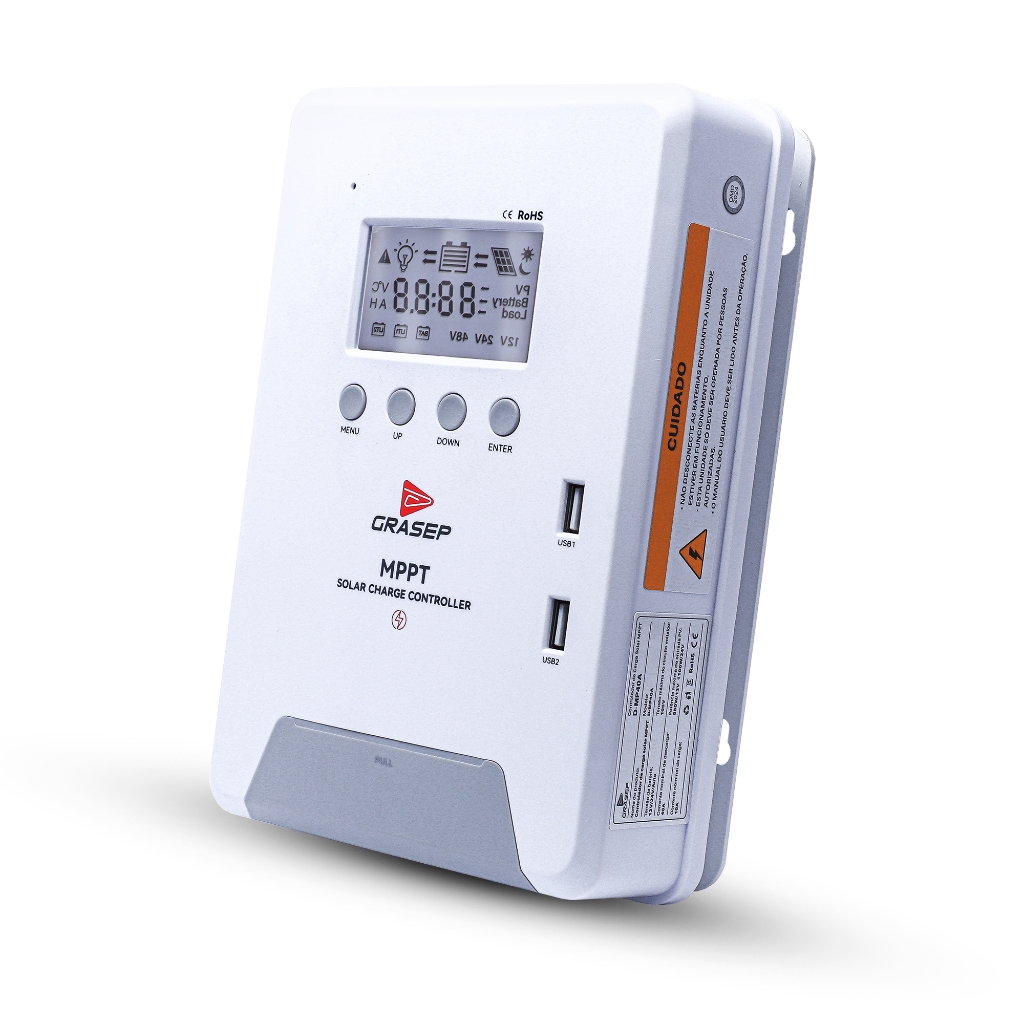 Controlador De Carga Solar Com Detecção Automática Tripla Proteção Display LCD 2 Saídas Sistema Off Grid