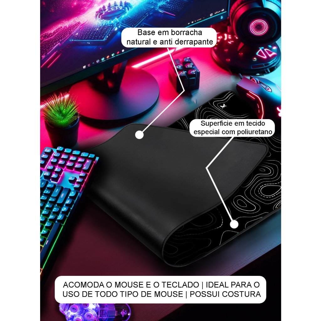 Mouse Pad Gamer Abstrato Marca Muleka Borda Custurada Diversas cores e Tamanhos — imagem 2 de 2
