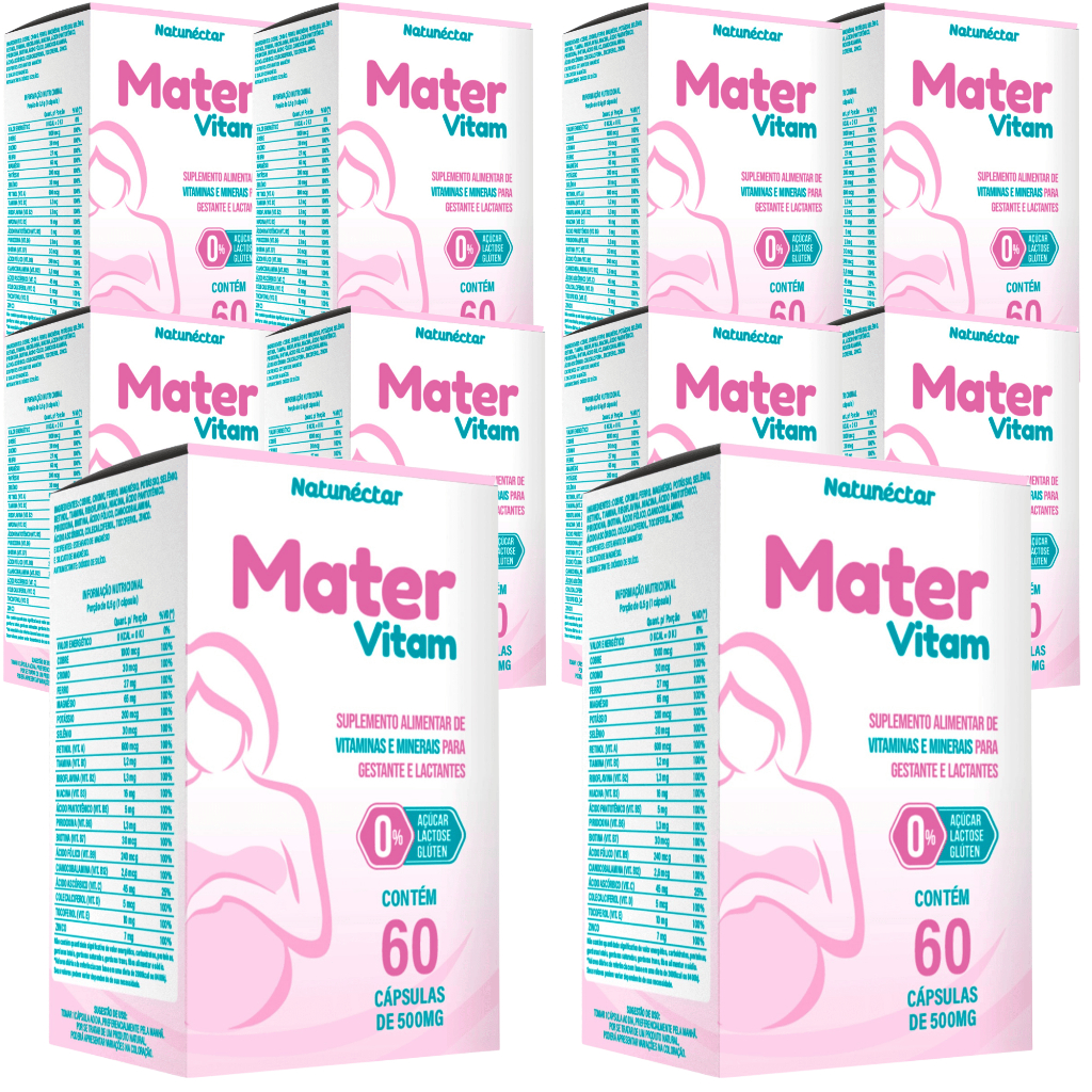 Kit Combo Atacado 10X Mater Vitam 600 cápsulas Multivitamínico Gestante Lactante Mamãe