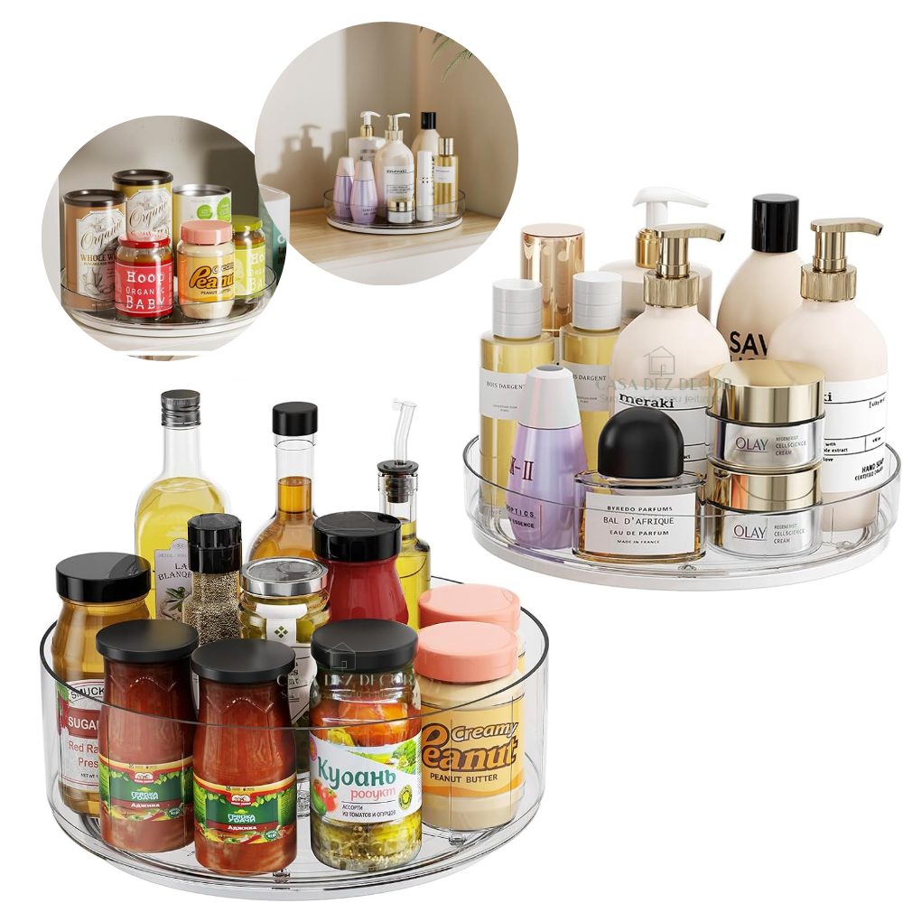Organizador Giratório 18cm / 24cm Redondo de Acrílico para Maquiagem Cosmético Perfume Alimento 360º em Oferta na Shopee