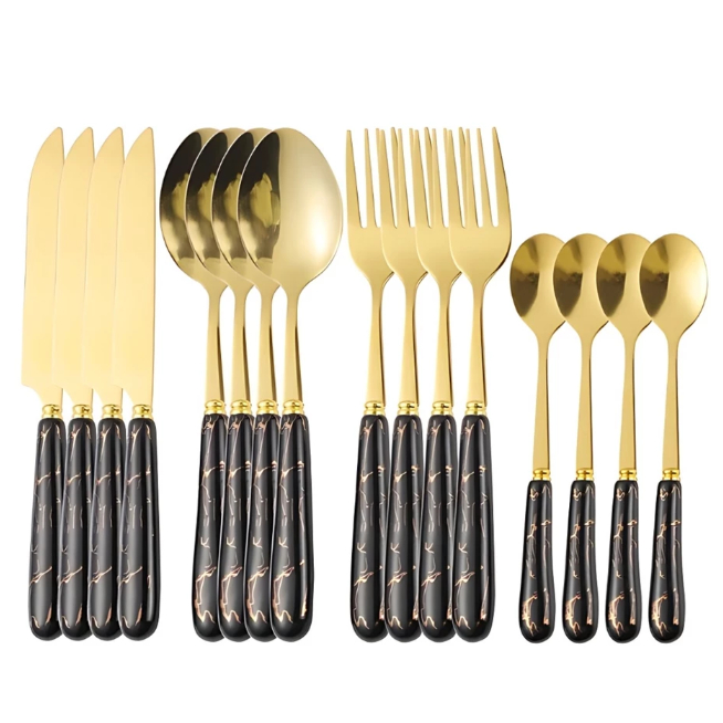 Kit 24 peças Talheres Colher Garfo Faca Luxo Linha Ouro (Sem Suporte)