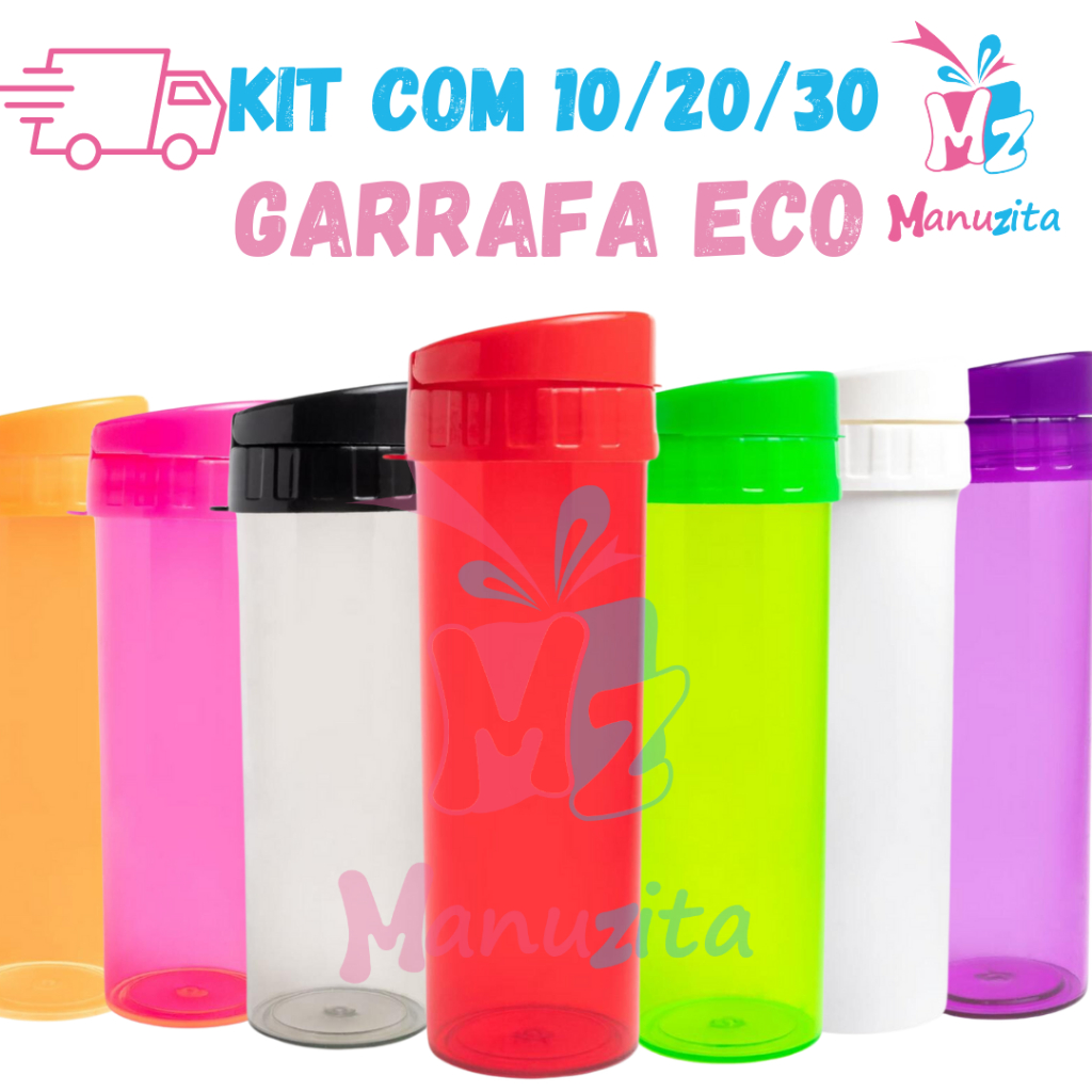Kits 10 - 20 - 10 - Garrafa Eco World 475 mL várias cores - Garrafa de água