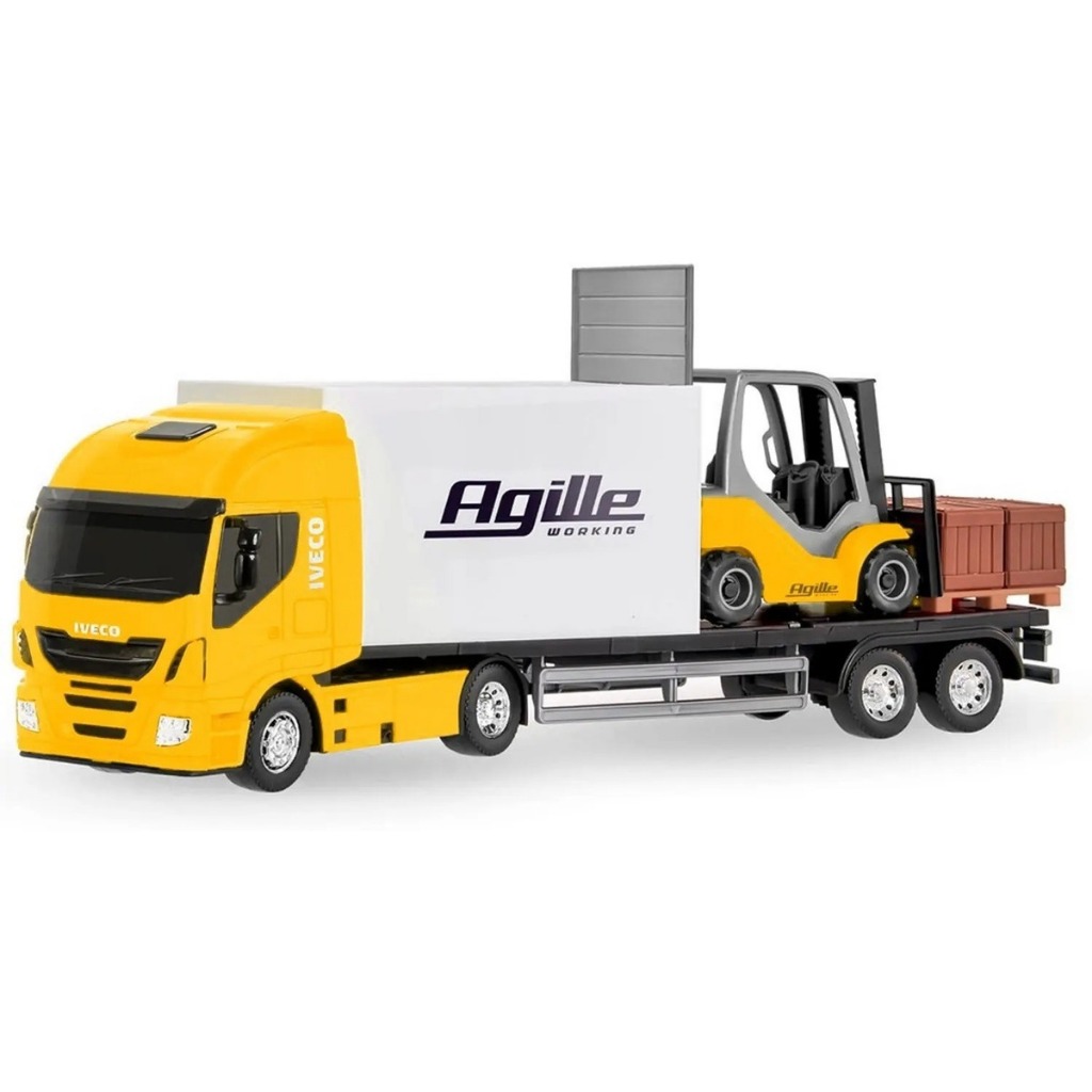Caminhão deBrinquedo Menino Infantil Criança Iveco Hi Way Empilhadeira  Usual Emborrachado Bonito Qualidade Grande Agile