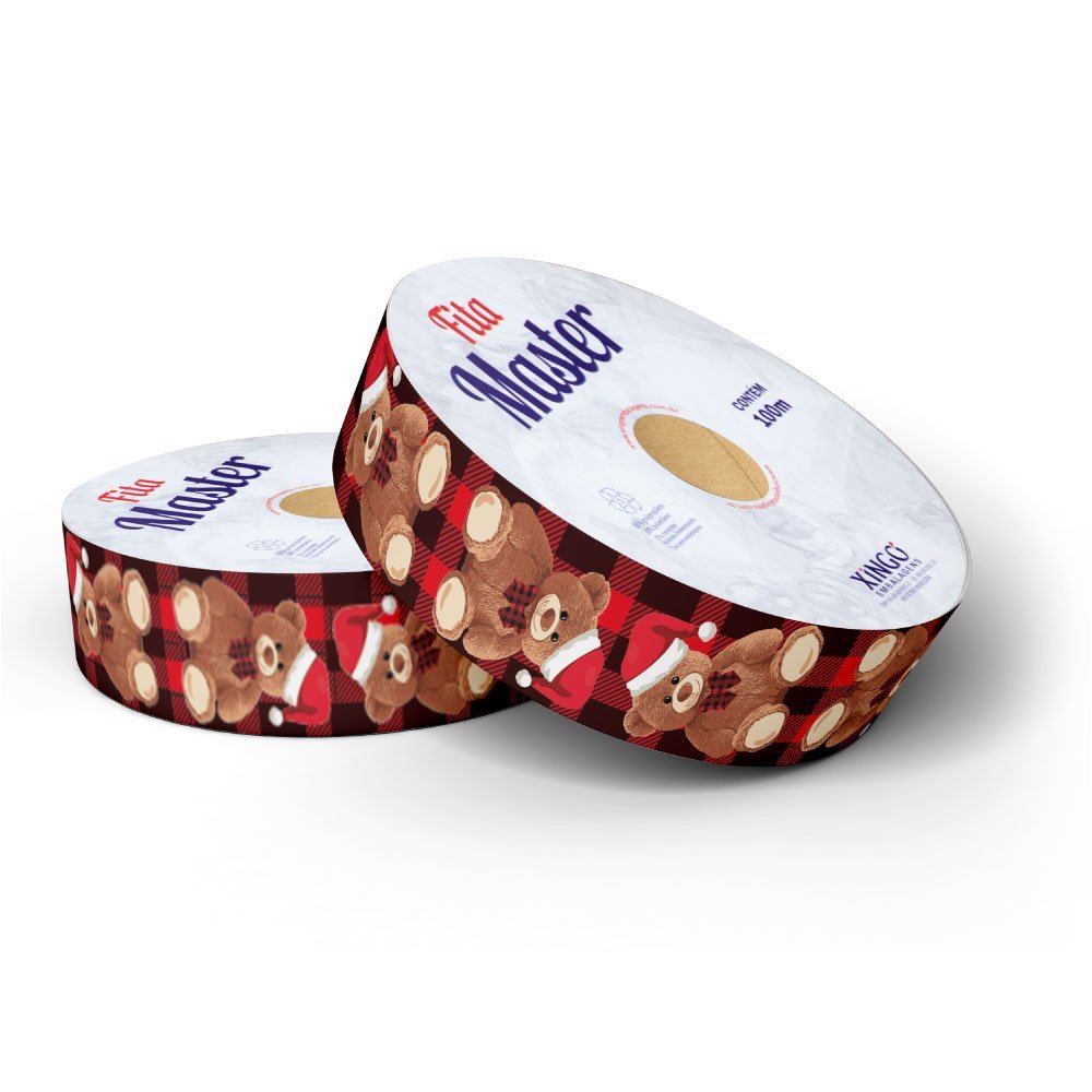 FITA DECORADA PARA LAÇOS NATAL PRESENTE VERMELHO