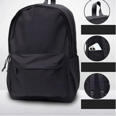 Mochila Escolar Unissex Preta All Black Basica Resistente Grande com Alça para as Costas